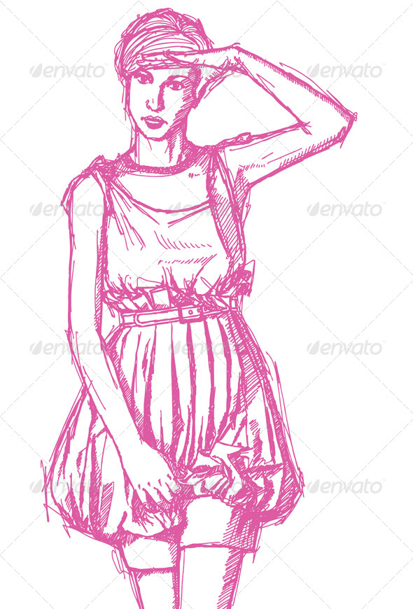GraphicRiver Sketch Woman with Hand near her Head 4073737 GraphicRiver Sketch Woman with Hand near her Head 4073737
