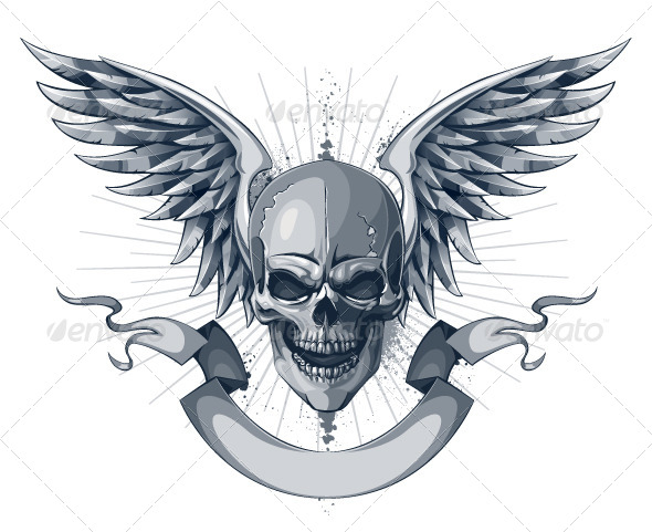 GraphicRiver Skull with Wings and Ribbon 4075659 GraphicRiver Skull with Wings and Ribbon 4075659