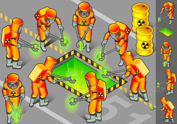 GraphicRiver Isometric Nuclear Area with Mans at Work 4137551