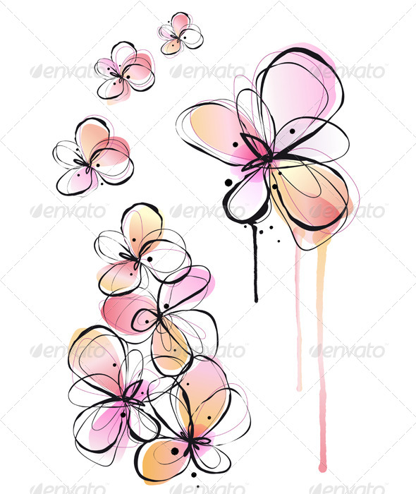 Stock Vector - GraphicRiver Abstract Watercolor Flowers Vector 4303455