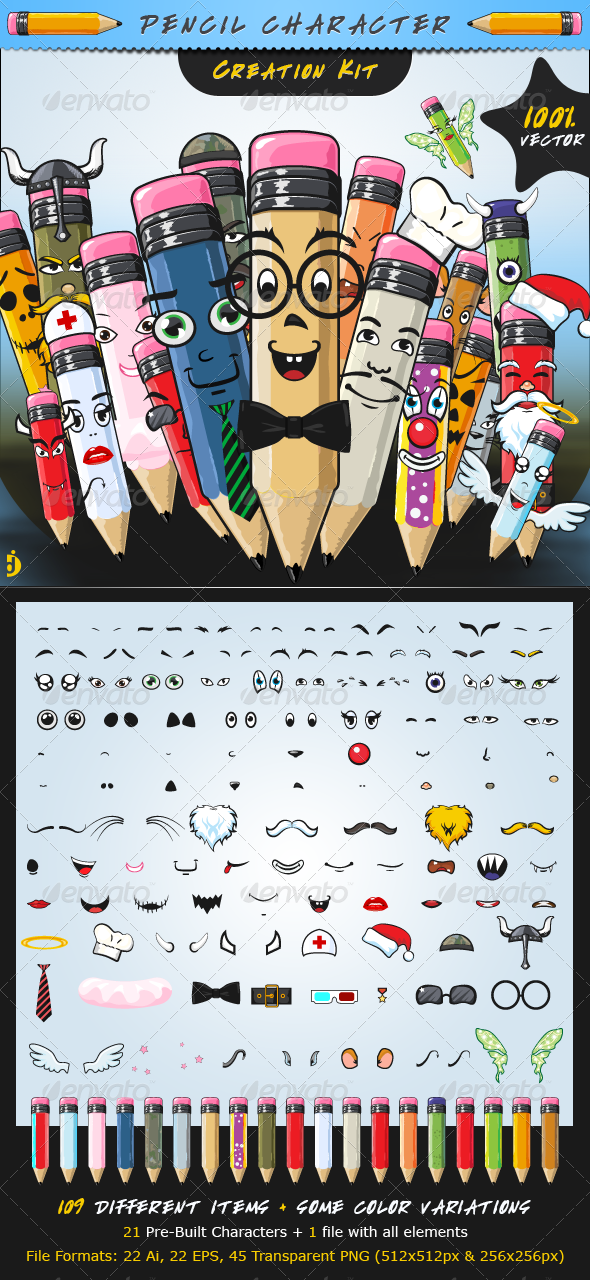 GraphicRiver Pencil Character Creation Kit 465389 GraphicRiver Pencil Character Creation Kit 465389