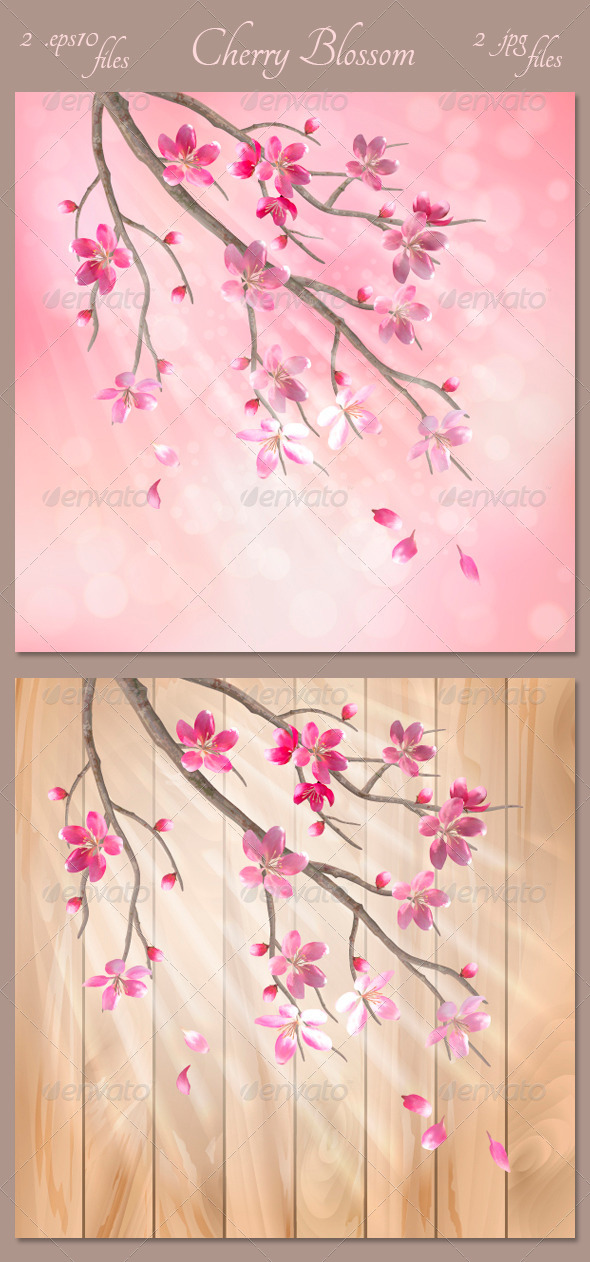 GraphicRiver Spring Vector Tree Branch Cherry Blossom Flowers 4414754