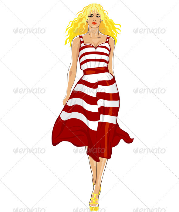 Graphic River Vector beautiful girl in a striped dress Vectors - Characters People 491247 Graphic River Vector beautiful girl in a striped dress Vectors - Characters People 491247