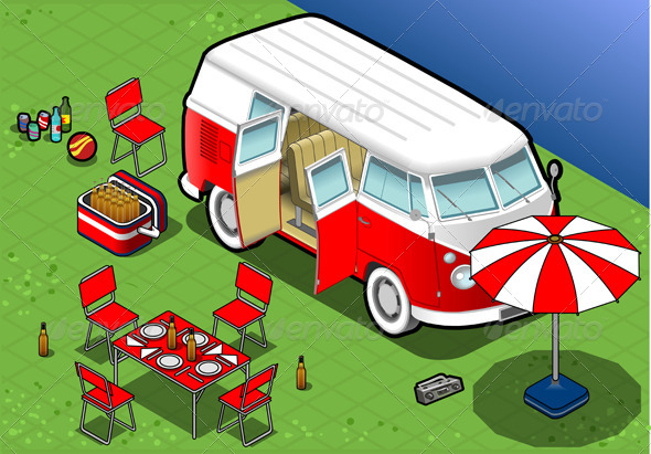 GraphicRiver Isometric Bicolor Van in Camping in Front View 4941527 GraphicRiver Isometric Bicolor Van in Camping in Front View 4941527