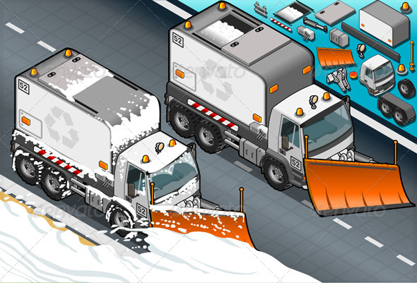 Download Stock Vector - GraphicRiver Isometric Snow Plow Truck in ...
