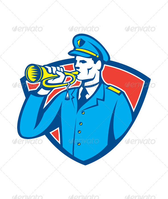 GraphicRiver Soldier Blowing Bugle Crest 5178920