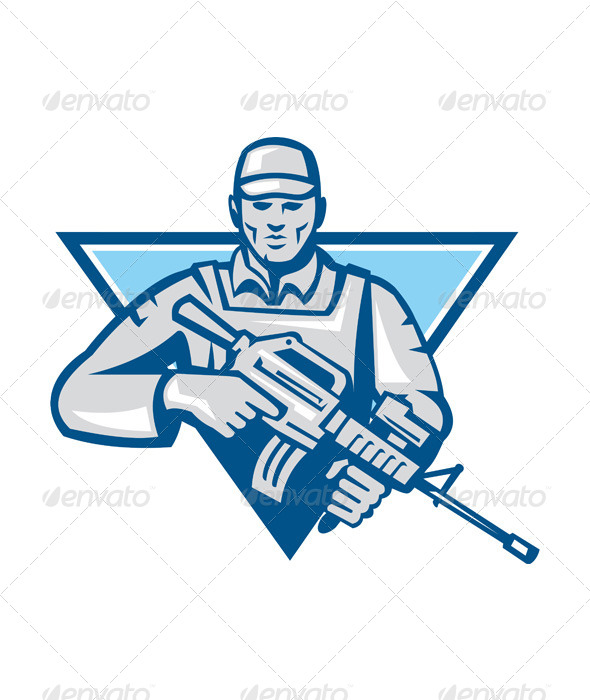 GraphicRiver American Soldier Assault Rifle Retro 5245786