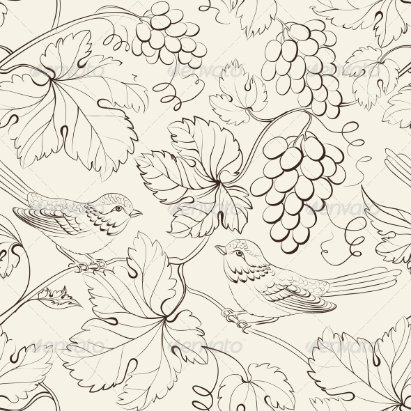 GraphicRiver Bird and Grape Seamless Pattern 5346981