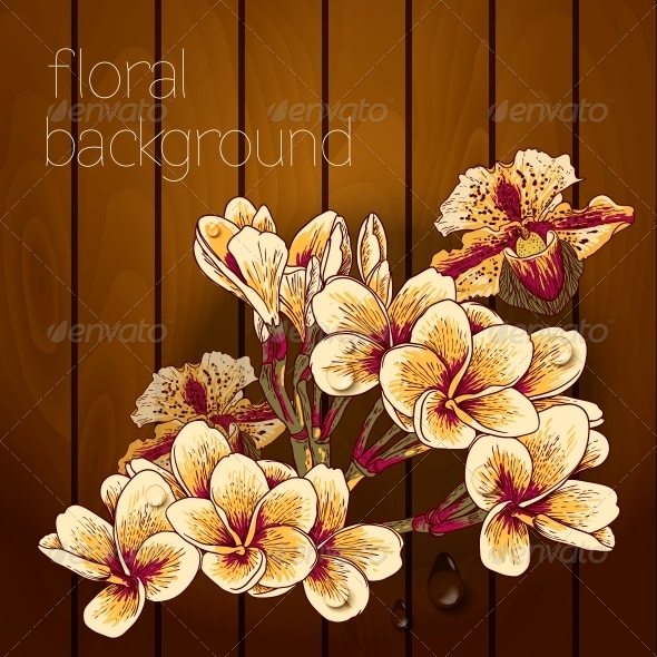 GraphicRiver Flowers on a Wooden Texture 5385040