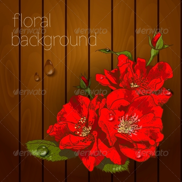 GraphicRiver Flowers on a Wooden Texture 5385049