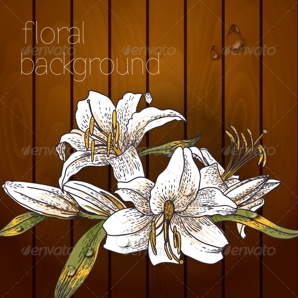 GraphicRiver Flowers on a Wooden Texture 5385054