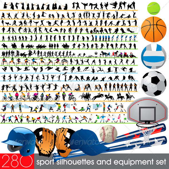 GraphicRiver 280 Sport Silhouettes and Equipment Set 553804 GraphicRiver 280 Sport Silhouettes and Equipment Set 553804