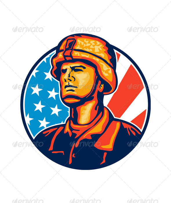 GraphicRiver American Serviceman Soldier Flag Retro 5473288