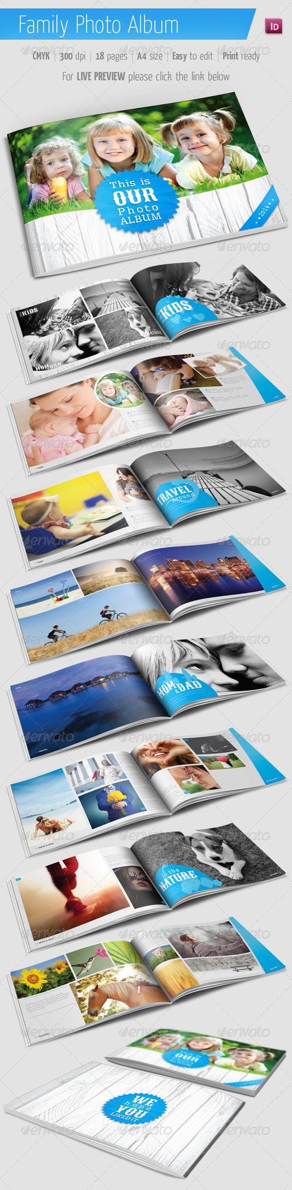 Family Photo Album for Indesign - Photo Albums Print Templates