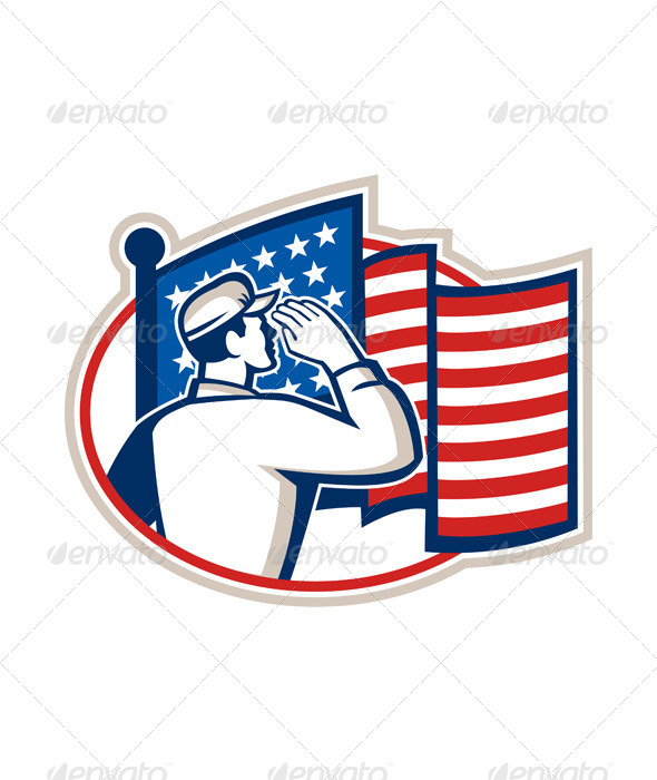 GraphicRiver American Soldier Salute Flag Retro 5875907