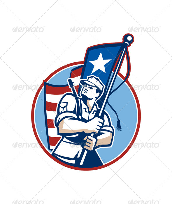 GraphicRiver American Patriot Serviceman Soldier Flag Retro 5894168