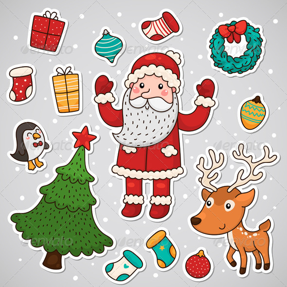 GraphicRiver Christmas and New Year Stickers 5964361 GraphicRiver Christmas and New Year Stickers 5964361