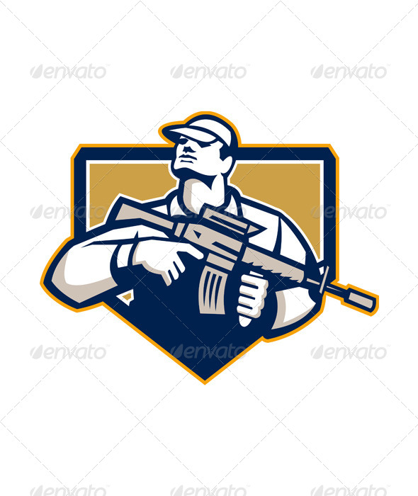 GraphicRiver Soldier Military Serviceman Assault Rifle Retro 6015100