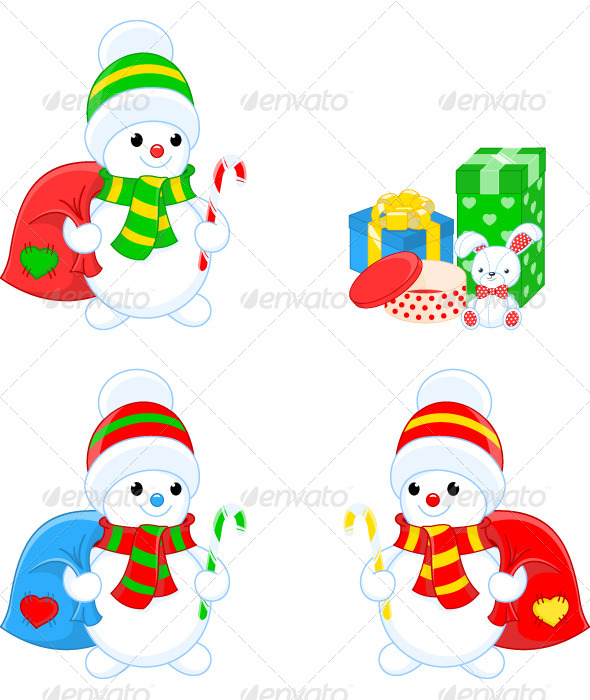 Stock Vector - GraphicRiver Three Snowmen and Gifts ...