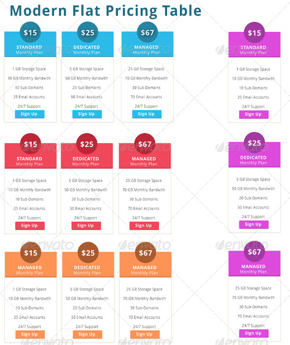 Modern Flat Pricing Table - Tables Web Elements