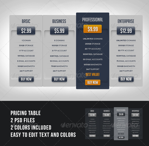 Simple Price Table - Tables Web Elements