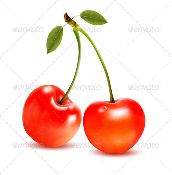 GraphicRiver Ripe Red Cherry Berries with Leaves 6612523