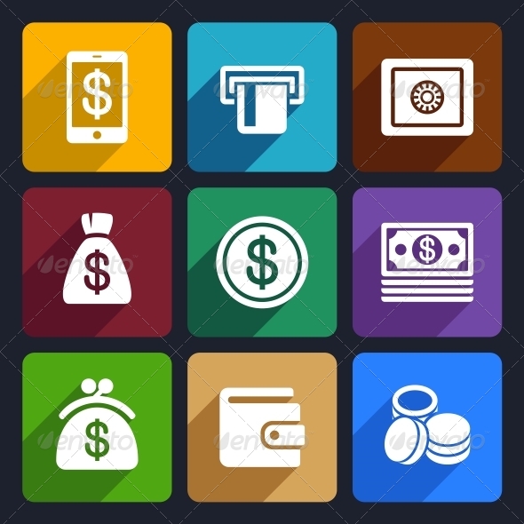 GraphicRiver Money and Bank Flat Icons Set 40 6721153