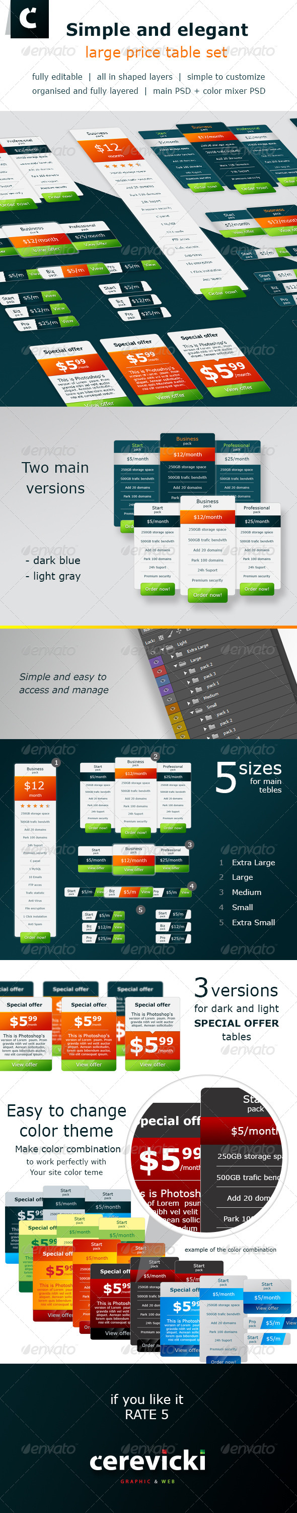 Simple and elegant large price table set - Tables Web Elements