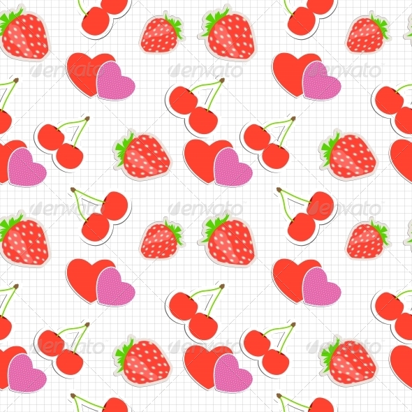 GraphicRiver Strawberry Cherry and Heart Seamless Pattern 6764852
