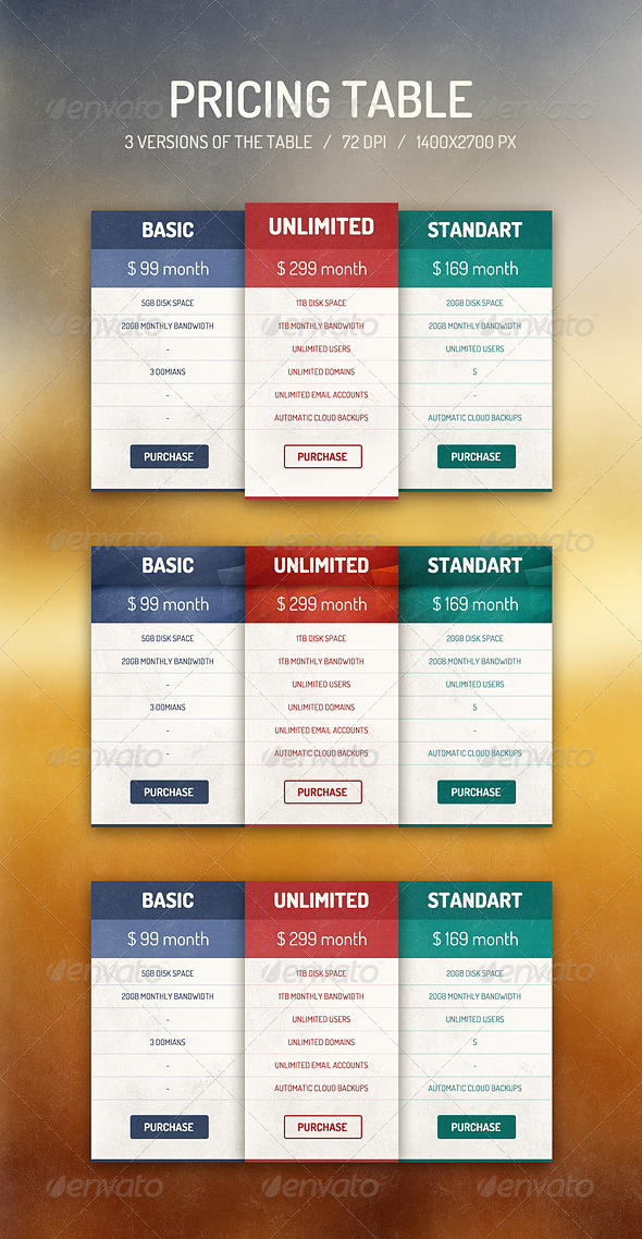 Pricing Table - Tables Web Elements