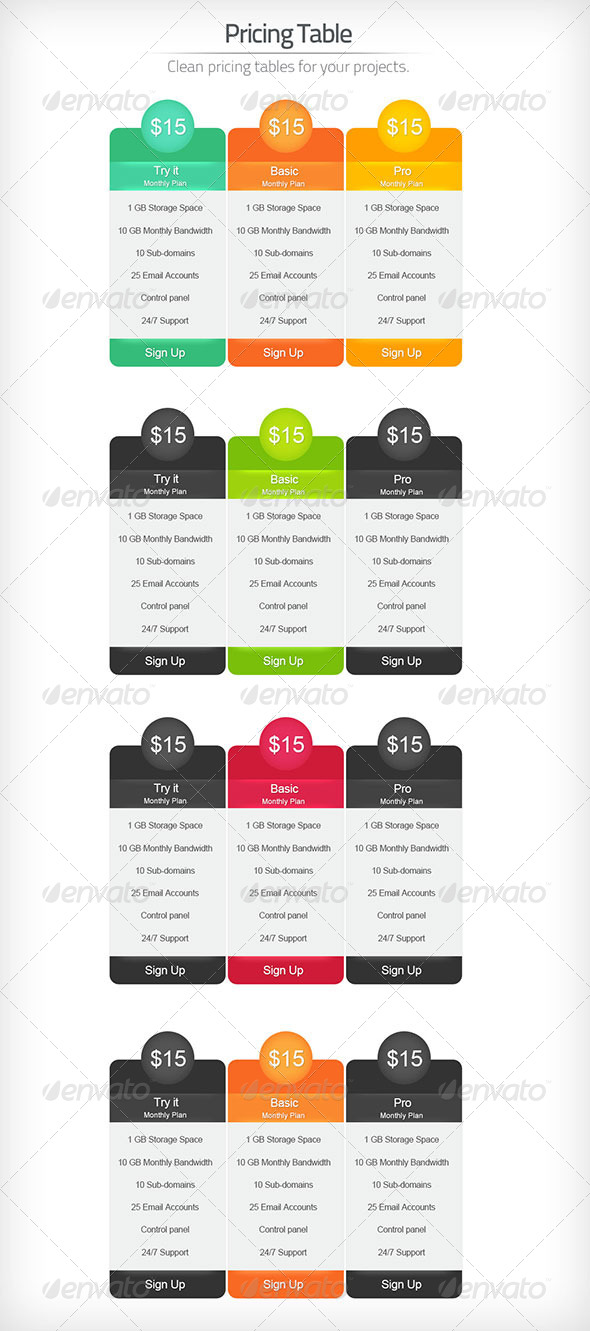 Professional Pricing Table - Tables Web Elements