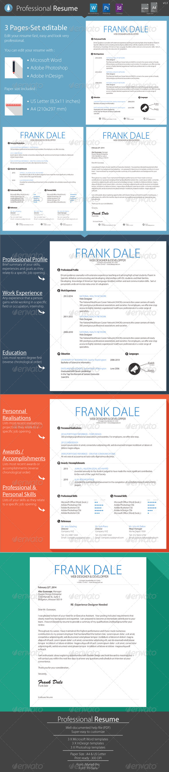 Resume CV Clean | 3-Page kit (Resumes)