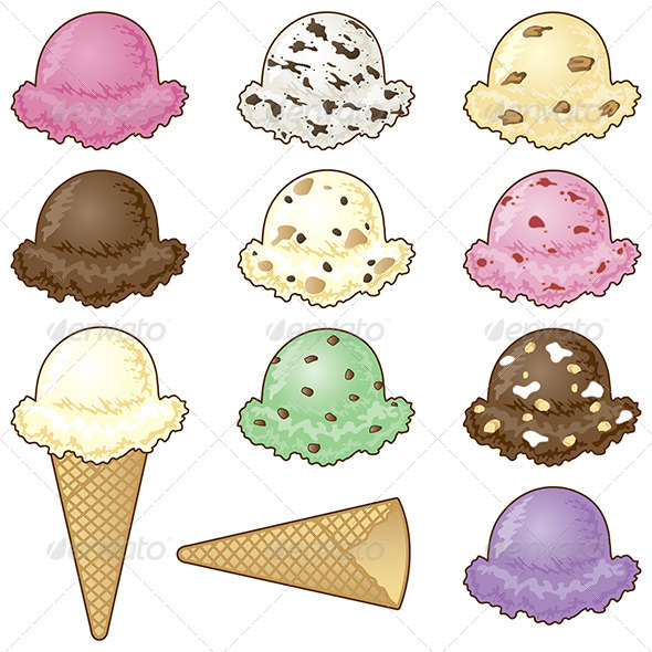 GraphicRiver Vector Hand Scooped Ice Cream Set 7180247 GraphicRiver Vector Hand Scooped Ice Cream Set 7180247