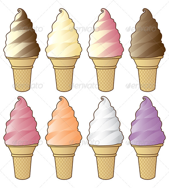 GraphicRiver Vector Soft Serve Ice Cream Cone Varieties 7180278 GraphicRiver Vector Soft Serve Ice Cream Cone Varieties 7180278
