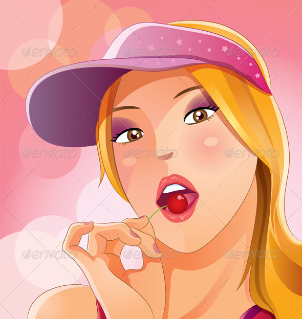 Graphic River Girl with Cherry Vectors - Characters People 753673 Graphic River Girl with Cherry Vectors - Characters People 753673