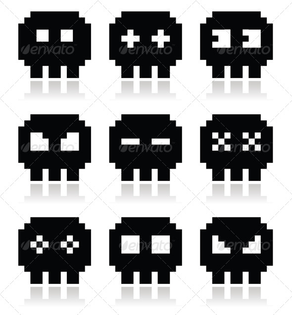 GraphicRiver Pixelated 8bit Skull Vector Icon Set 7215821 GraphicRiver Pixelated 8bit Skull Vector Icon Set 7215821