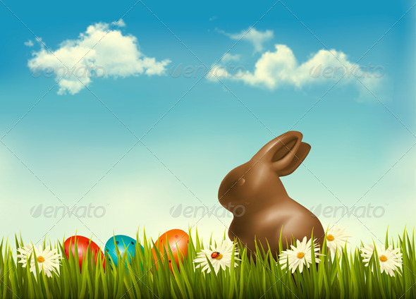 GraphicRiver Chocolate Bunny with Easter Eggs in Grass 7224251 GraphicRiver Chocolate Bunny with Easter Eggs in Grass 7224251