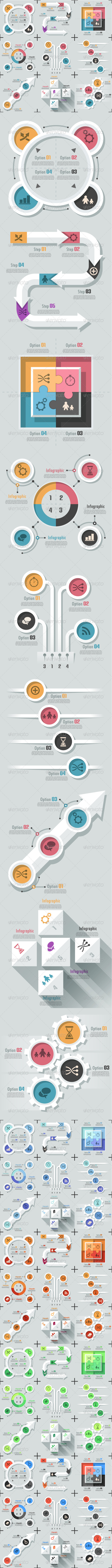 Set Of 9 Flat Infographic Options Templates - Infographics 