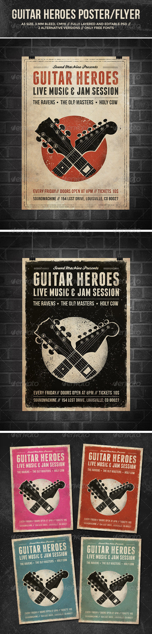 GraphicRiver Guitar Heroes Vintage Music Poster Flyer 7228925 GraphicRiver Guitar Heroes Vintage Music Poster Flyer 7228925