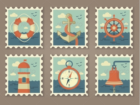 GraphicRiver Retro Marine Stamps 7229090 GraphicRiver Retro Marine Stamps 7229090