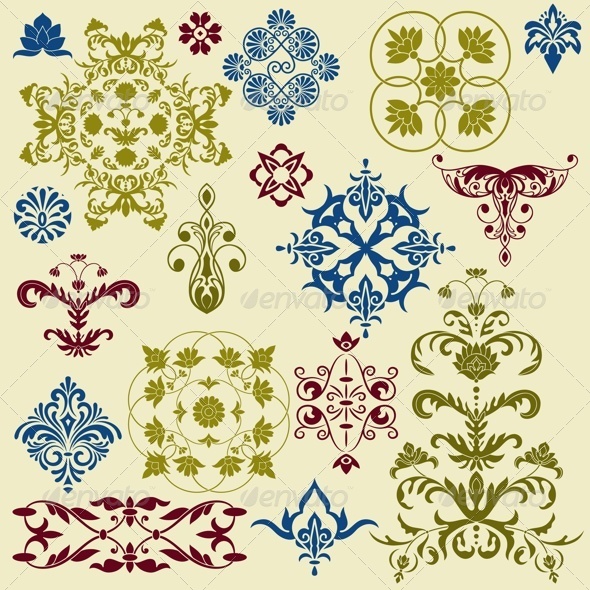 Vintage Floral Bright Design Elements (Decorative Symbols)