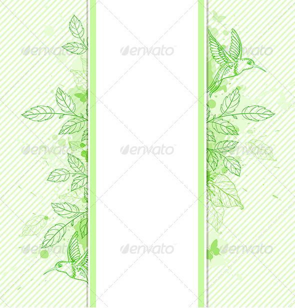 Green Banner with Leaves and Bird (Backgrounds)