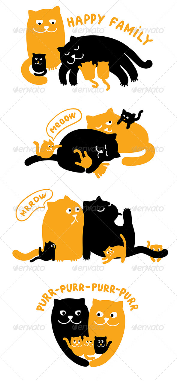 Illustrations with Family of Cats (Animals)