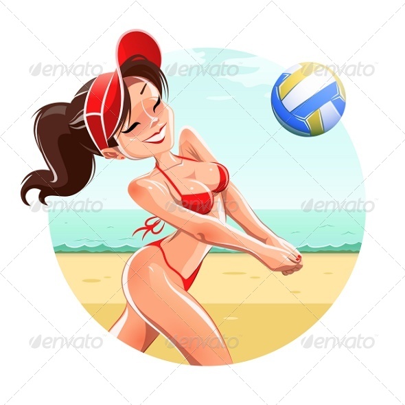 Girl Play Volleyball on Beach (People)