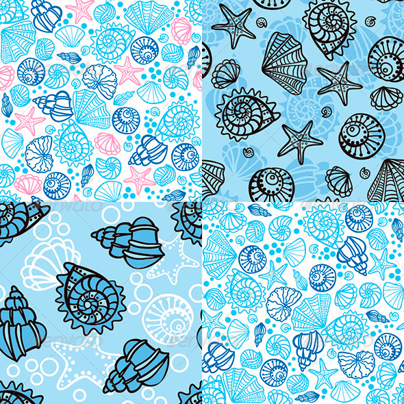 GraphicRiver Set of four seamless patterns with seashells 7202396 GraphicRiver Set of four seamless patterns with seashells 7202396