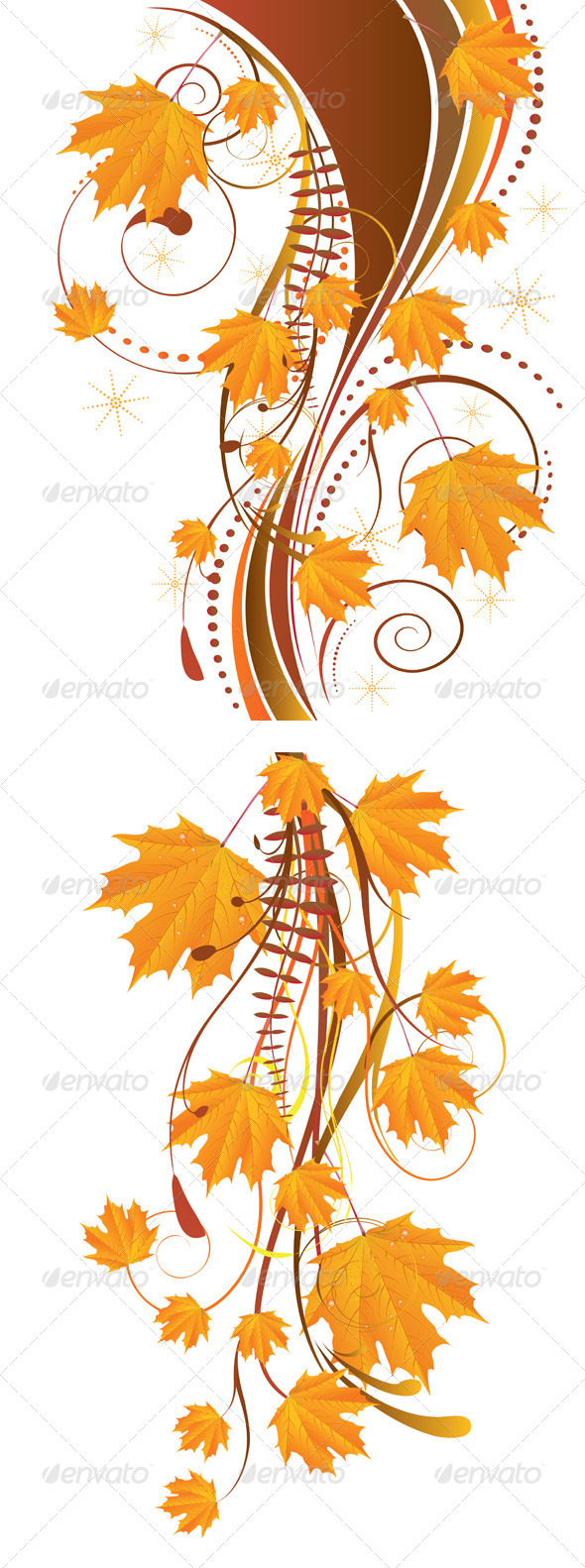 Autumn Ornament with Maple Leaves (Flourishes / Swirls)