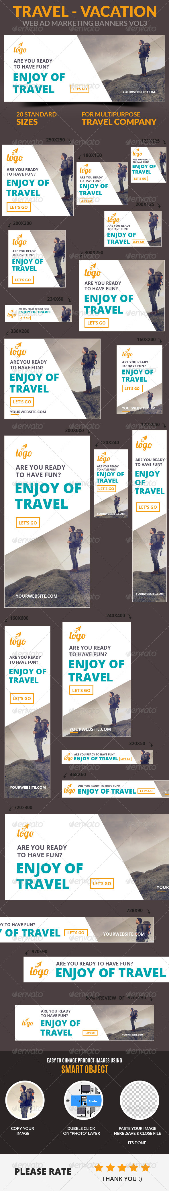 Travel - Vacation Web Ad Marketing Banners Vol3 (Banners & Ads)