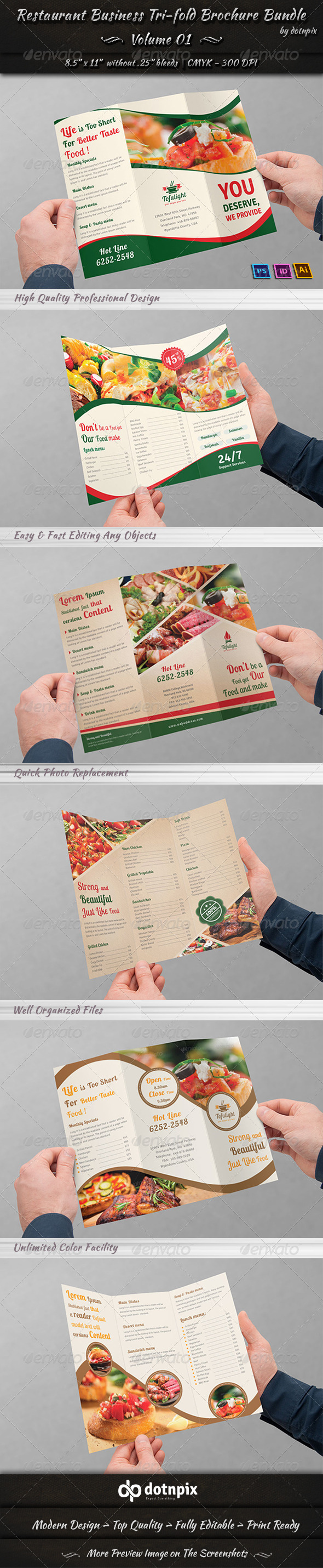 Restaurant Tri-fold Brochure Bundle | Volume 1 (Corporate)