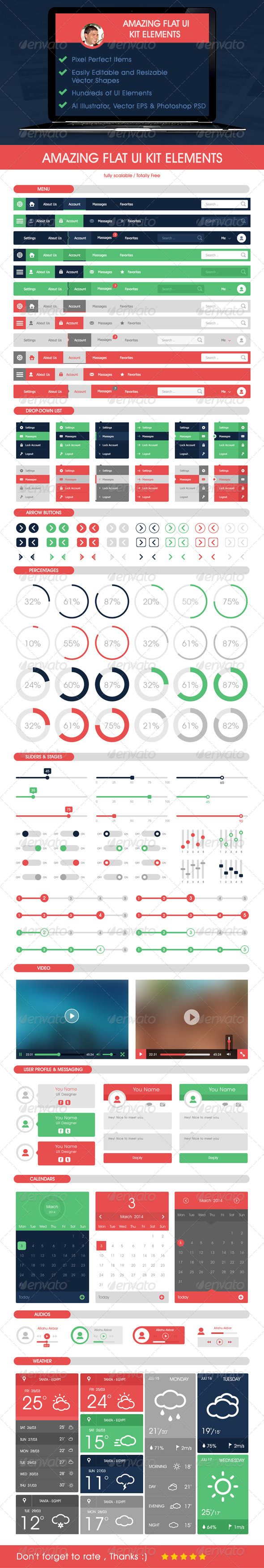 Simple Flat UI Kit Elements (Web)