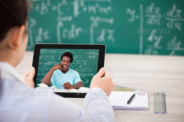 Woman Having Videochat On Digital Tablet (Misc) Photo Download